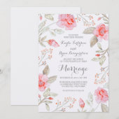 Bloemen Boeket - Roze Elegante Waterverf bruiloft Kaart (Voorkant / Achterkant)