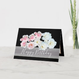 Bloemen Boeket Roze & Witte Rozen Bloemen Verjaard Kaart