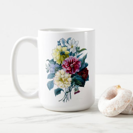 Bloemen Boeket van Mixed Dahlias Koffiemok (Met donut)