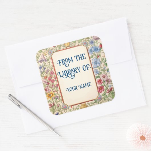  Bloemen Boekplaat Vierkante Sticker (Envelop)