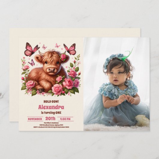 Bloemen Boerderij Heilige Koe Hoogland 1e Verjaard Kaart (Voorkant / Achterkant)