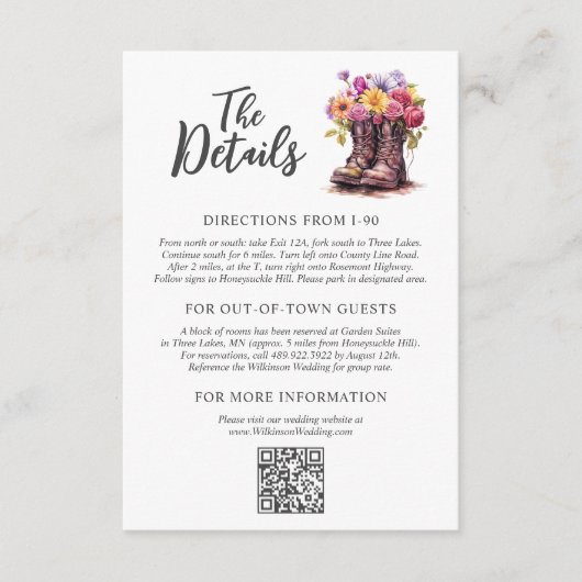 Bloemen Boerderij laarzen rustiek land bruiloft de Informatiekaartje (Voorkant)