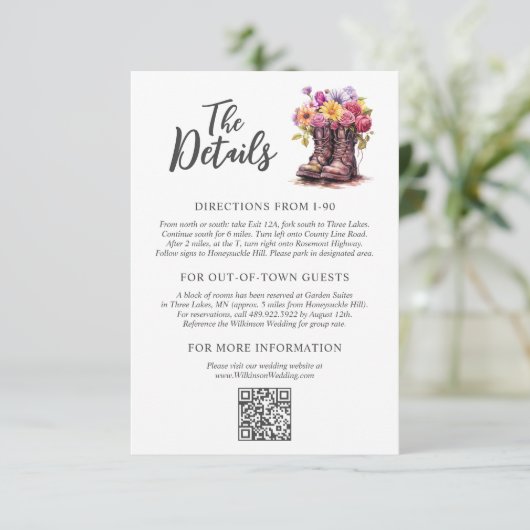 Bloemen Boerderij laarzen rustiek land bruiloft de Informatiekaartje (Staand voorkant)