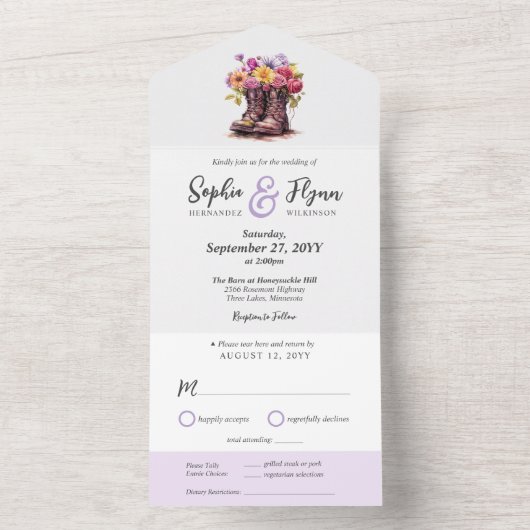 Bloemen Boerderij laarzen rustiek land schuur brui All In One Uitnodiging (Binnen)