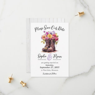 Bloemen Boerderij laarzen rustieke land bruiloft Save The Date