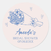 Bloemen Boerenmarkt Handgetekende Bruidsdouche Ronde Sticker (Voorkant)