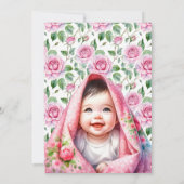 Bloemen, Bogen en Vlinders Roze Baby shower Kaart (Achterkant)