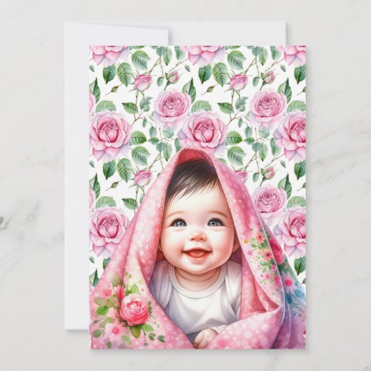 Bloemen, Bogen en Vlinders Roze Baby shower Kaart (Achterkant)