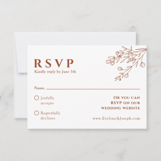 Bloemen Boho Beige Terracotta Aarde Bruiloft RSVP Kaartje (Voorkant)
