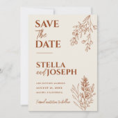 Bloemen Boho Beige Terracotta Aarde Moderne bruilo Save The Date (Voorkant)