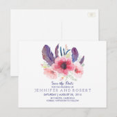 Bloemen  Boho Feathers Save the Date Aankondigingskaart (Voorkant / Achterkant)
