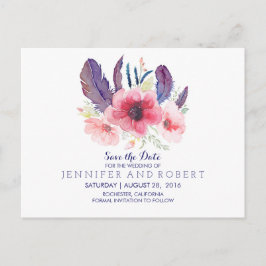 Bloemen  Boho Feathers Save the Date Aankondigingskaart