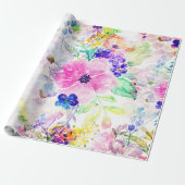  bloemen Boho Floral Waterverf Design Cadeaupapier (Uitgerold)