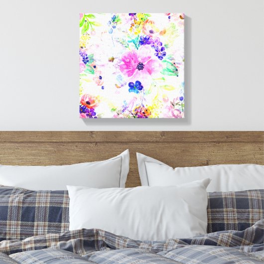  bloemen Boho Floral Waterverf Design Canvas Afdruk (Insitu (Slaapkamer))