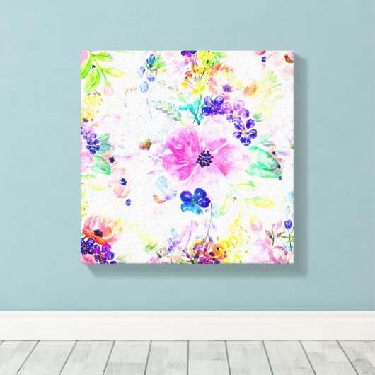  bloemen Boho Floral Waterverf Design Canvas Afdruk (Insitu (Houten vloer))