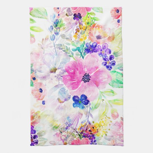 bloemen Boho Floral Waterverf Design Theedoek (Verticaal)