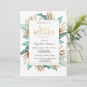 Bloemen Boho Gras Sweet 16 Kaart (Staand voorkant)