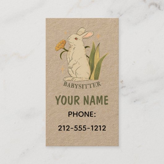  Bloemen Boho Konijn Babysitter QR Kraft Visitekaartje (Voorkant)