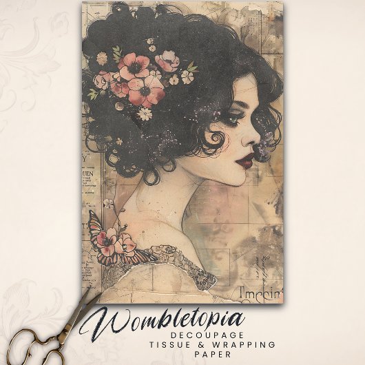 Bloemen Boho Lady Art Nouveau Decoupage Tissuepapier