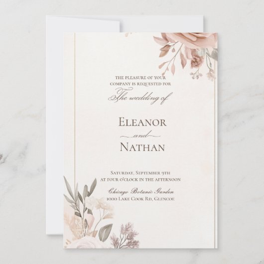 Bloemen Boho Paarse bruiloft uitnodiging (Voorkant)