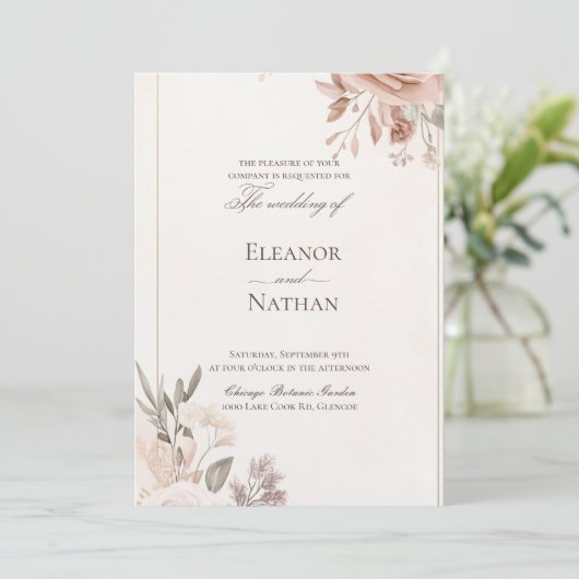 Bloemen Boho Paarse bruiloft uitnodiging (Staand voorkant)