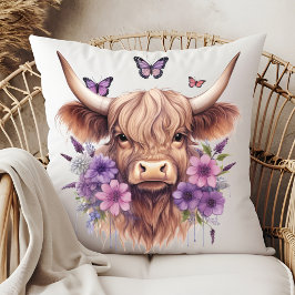Bloemen Boho Paarse Hoogland Koe Boerderij Home Kussen