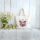 Bloemen Boho Paarse Hoogland Koe Boerderij Home Tote Bag