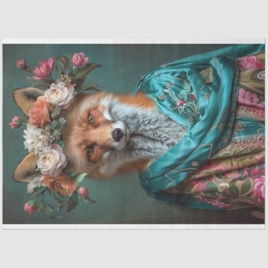  Bloemen Boho Queen Fox Decoupage Tissuepapier (Voorkant)