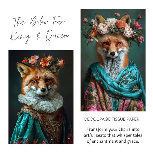 Bloemen Boho Queen Fox Decoupage Tissuepapier