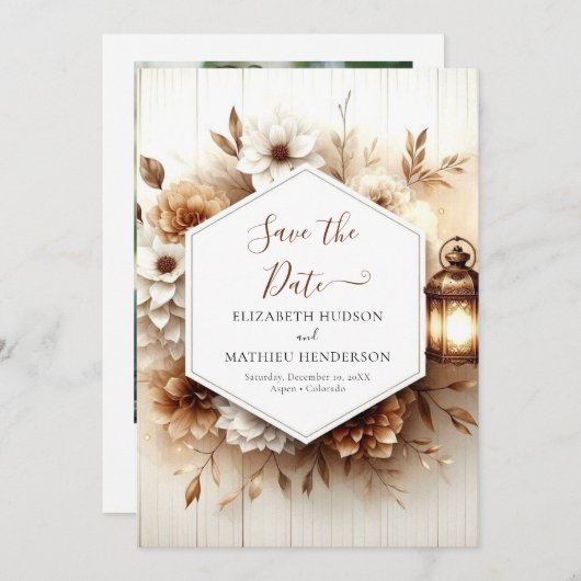 Bloemen Boho rustieke bruiloft Save The Date (Voorkant / Achterkant)