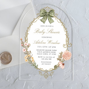 Bloemen Boho Sage Baby shower Acryl Uitnodigingen