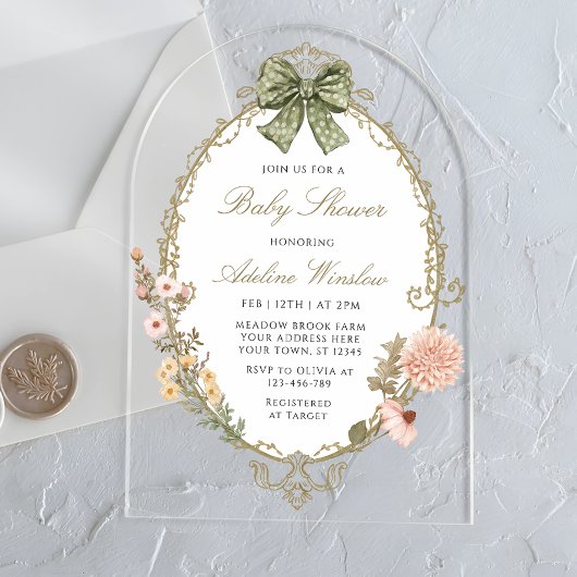 Bloemen Boho Sage Baby shower Acryl Uitnodigingen