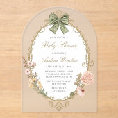 Bloemen Boho Sage Baby shower Acryl Uitnodigingen (Voorkant)