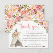 Bloemen Boho Teepee Chic Arrows Tribal Baby shower Bedankkaart (Voorkant / Achterkant)