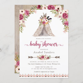 Bloemen Boho Teepee Chic Arrows Tribal Baby shower Kaart