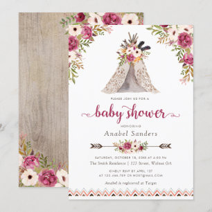 Bloemen Boho Teepee Chic Arrows Tribal Baby shower Kaart
