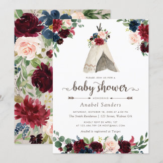Bloemen Boho Teepee Chic Arrows Tribal Baby shower Kaart