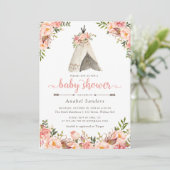 Bloemen Boho Teepee Chic Arrows Tribal Baby shower Kaart (Staand voorkant)