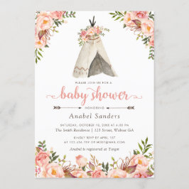 Bloemen Boho Teepee Chic Arrows Tribal Baby shower Kaart