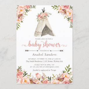 Bloemen Boho Teepee Chic Arrows Tribal Baby shower Kaart