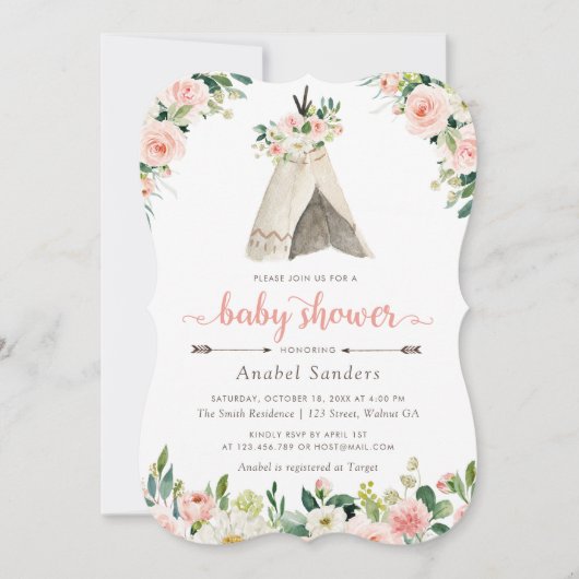 Bloemen Boho Teepee Chic Arrows Tribal Baby shower Kaart (Voorkant)