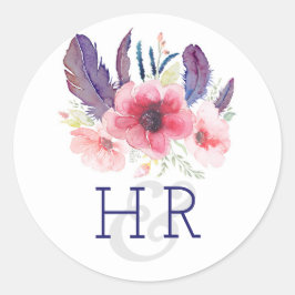 Bloemen  Boho Waterverf bruiloft Ronde Sticker