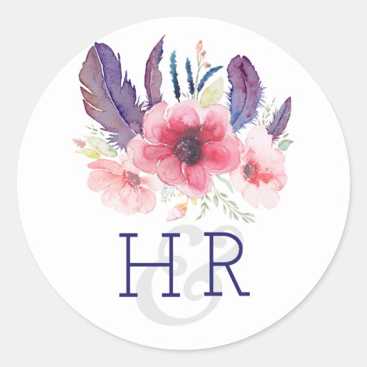 Bloemen  Boho Waterverf bruiloft Ronde Sticker (Voorkant)