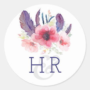 Bloemen  Boho Waterverf bruiloft Ronde Sticker