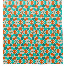 Bloemen, Bomen en Ninja Stars Sinaasappel en Blauw Douchegordijn