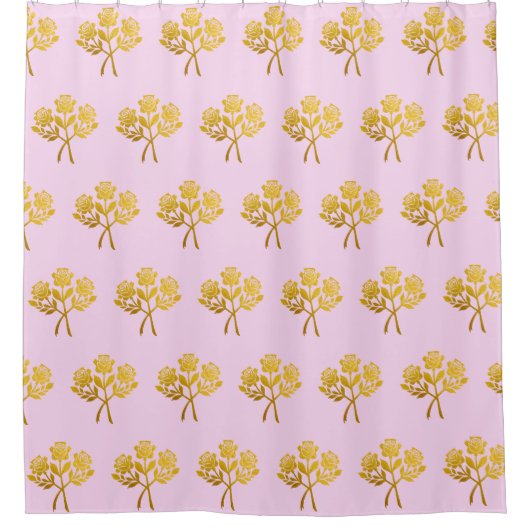  Bloemen Bord Roze Faux Gold Flowers Rozen Douchegordijn (Voorkant)