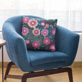 Bloemen bordeaux diep roos blauwgroen Sierkussen