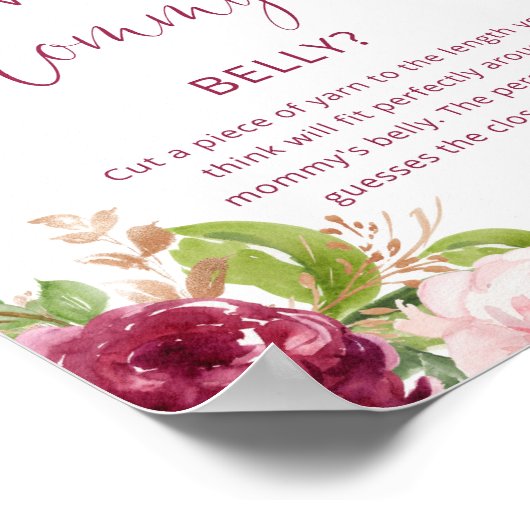 Bloemen bordeaux hoe groot is mama's buik spel poster (Hoek)