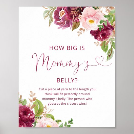 Bloemen bordeaux hoe groot is mama's buik spel poster (Voorkant)