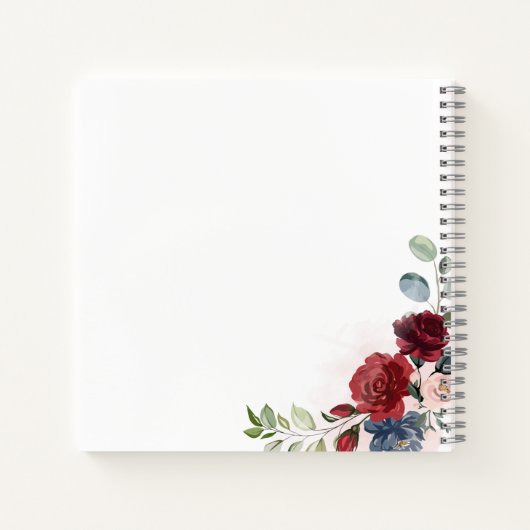 Bloemen Bordeaux Waterverf Herfst Trouwgastenboek Notitieboek (Achterkant)